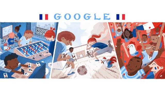 Foto 2 | El doodle para Francia fue creado por Helene Leroux. Para ella, "para la mayoría en Francia, el fútbol es algo que tenemos en nuestro corazón desde la infancia (ya sea a través del alboroto, recolectando tarjetas de jugadores, jugando juntos en el barro incluso si está lloviendo, videojuegos, TV, etc.). Es una oportunidad para que las personas se reúnan para jugar o animar a su equipo. ¡El fútbol en Francia siempre se hará eco de la victoria del Mundial de 1998 y del color azul! Allez les bleus!!" (Foto: Google)