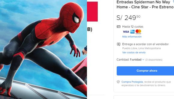 La demanda por las entradas de "Spiderman: No Way Home" ha impulsado la reventa en América Latina. Fotos: Sony Pictures/ Mercado Libre.