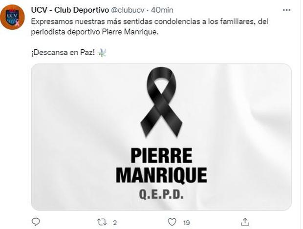 César Vallejo sent a message of condolence to the family of Pierre Manrique.  (Photo: Capture)