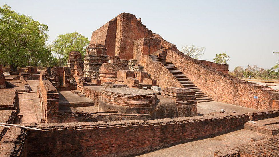 One of the Nalanda Library buildings rose 