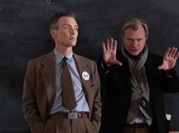 Cillian Murphy and Christopher Nolan on the set of "Oppenheimer."