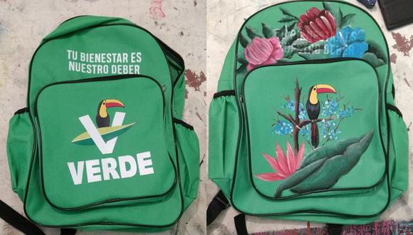 El artista Ulises Cruz Temix publicó en su cuenta de Facebook las modificaciones que realizó a la mochila verde de un partido político y se convirtió en tendencia. (Foto: Facebook)