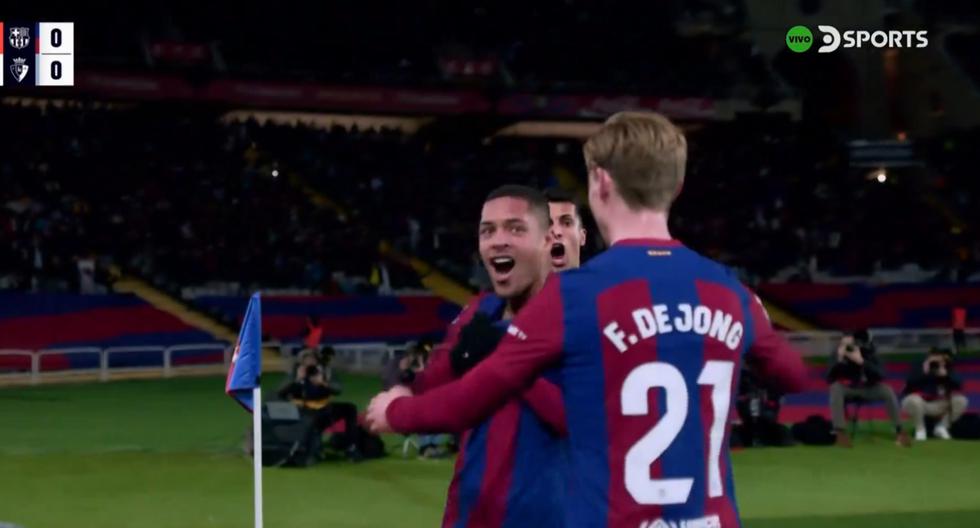 Vítor Roque anotó su primer gol con Barcelona y le está dando la victoria por 1-0 ante Osasuna en LaLiga.
