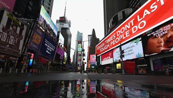 Una vista de un Time Square casi vacío en la ciudad de Nueva York. (Foto: Angela Weiss/AFP).