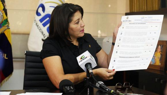 La presidenta del Consejo Nacional Electoral de Ecuador, Nubia Villacís, fue la encargada de anunciar la convocatoria a la consulta. (Foto: Twitter/@cnegobec)