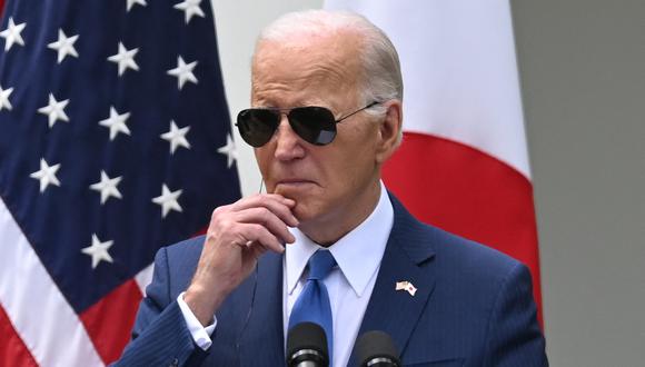 El presidente de Estados Unidos, Joe Biden, habla durante una conferencia de prensa conjunta con el primer ministro japonés Fumio Kishida, el 10 de abril de 2024. (Foto de ANDREW CABALLERO-REYNOLDS / AFP).