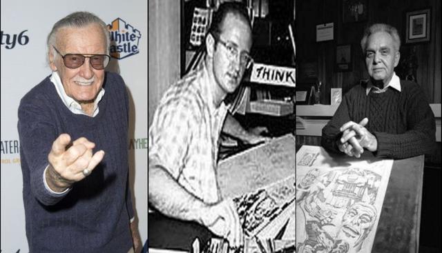 Stan Lee, Steve Ditko y Jack Kirby, entre los tres se encuentra el creador de Spiderman. (Foto: AFP/Marvel)