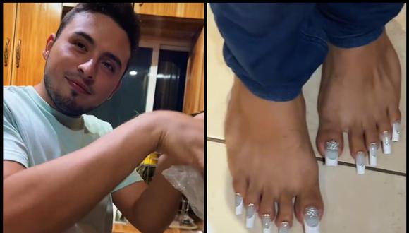 Hombre se hace viral por ponerse uñas acrílicas en los pies que brillan en la oscuridad | VIDEO (Foto: TikTok/@rebecamendiola).