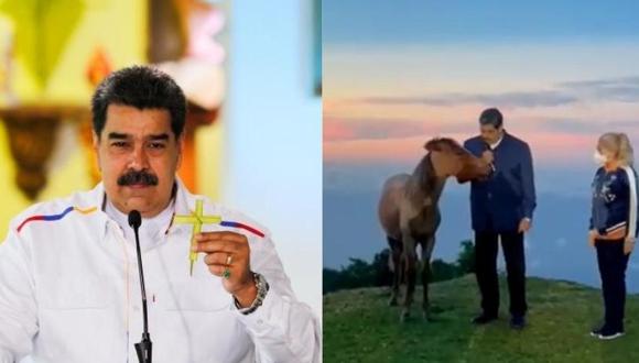 Nicolás Maduro recibió críticas por su "charla" con el caballo en el homenaje a Hugo Chávez. (FOTO: EFE/ Twitter @NicolasMaduro).