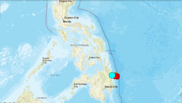 Un terremoto de magnitud 7,6 se registró en el sur de Filipinas, el 2 de diciembre de 2023, activando la alerta de tsunami en parte de Mindanao. (Captura de USGS)