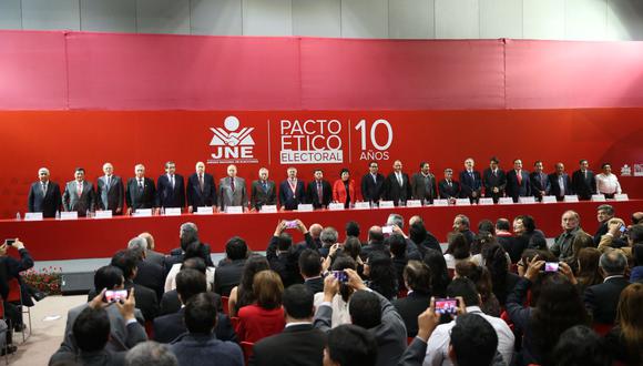 El Pacto Ético Electoral fue suscrito el pasado viernes por representantes de 20 de las 24 agrupaciones con inscripción política vigente. (Foto: Andina)