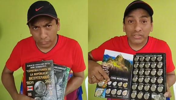 El sujeto confesó que cuenta con 3 álbumes de monedas para coleccionistas publicados por el Banco Central de Reserva peruano. (Foto: @nole_veas2/composición)