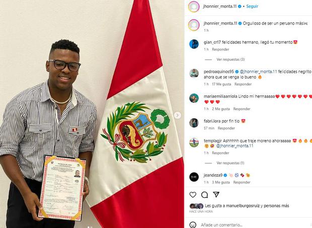 Jhonnier Montaño Jr.  recibió oficialmente la nacionalidad peruana | Foto: Instagram