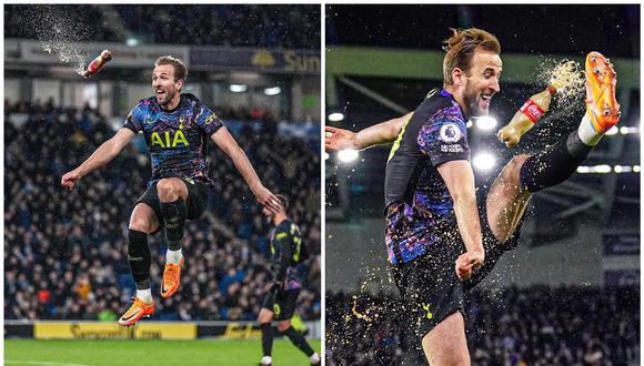 Harry Kane celebró gol con Tottenham pateando una botella. (Foto: EFE/Composición)