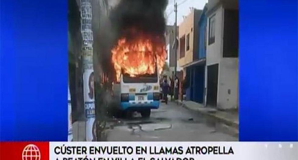 Lima. Coaster atropella a hombre y luego termina incendiándose en Villa El Salvador. (Foto: América Televisión)