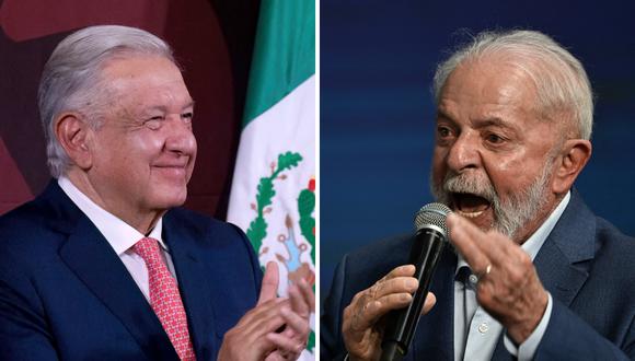 El presidente mexicano, Andrés Manuel López Obrador; y el mandatario brasileño, Luiz Inácio Lula da Silva. (Fotos de Presidencia de México / Mauro PIMENTEL / AFP)