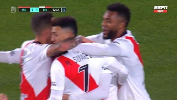 Gol de Matías Suárez para el 1-0 del River Plate vs. Independiente. (Foto: ESPN)