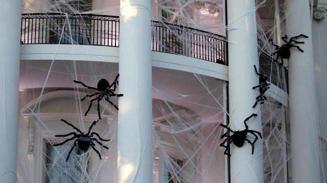 Arañas colgaban desde las columnas que rodean a la puerta principal de la Casa Blanca. (Reuters)