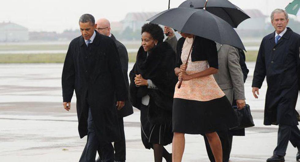 Barack Obama llegó acompañado de sus predecesores Bill Clinton y George W. Bush. (Foto: GovernmentZA/Flickr) 