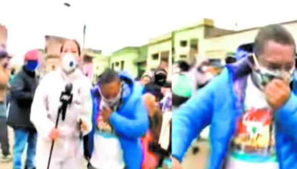 La secuencia de imágenes muestra el momento en que Ántero Flores Moscoso se acerca a la periodista, tose y huye de la escena. (Captura de TV)