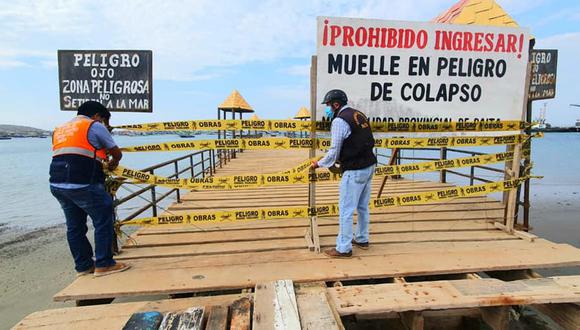 El muelle puede colapsar en cualquier momento, por lo que los funcionarios optaron por clausurarlo de manera definitiva. (Foto: Municipalidad Provincial de Paita)