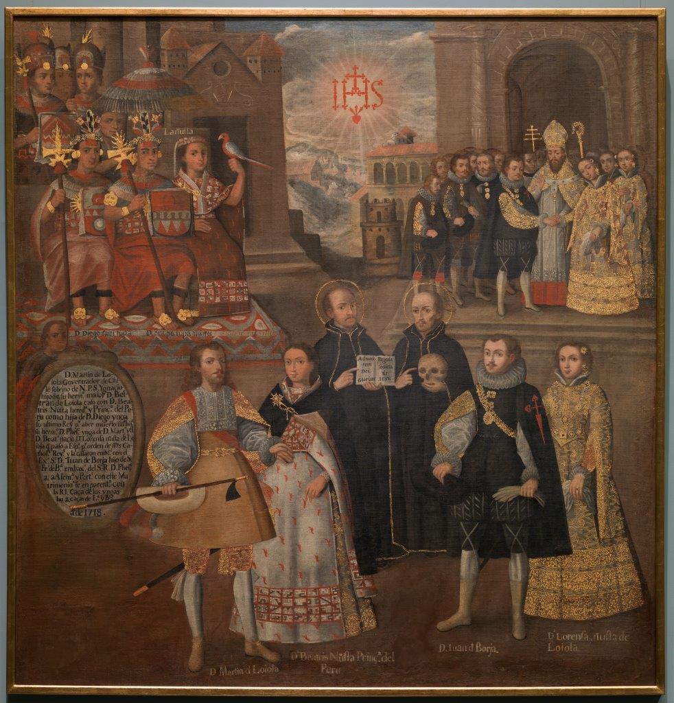 "Matrimonios de Martín de Loyola con Beatriz Ñusta y de Juan de Borja con Lorenza Ñusta de Loyola", pintura cusqueña de inicios del siglo XVIII.