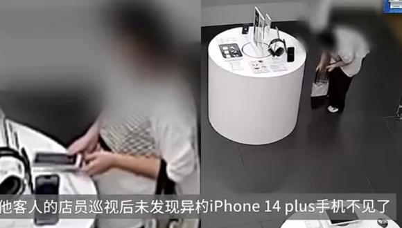 ¿Cómo hizo una mujer para robar un iPhone 14 con cable antirrobo?