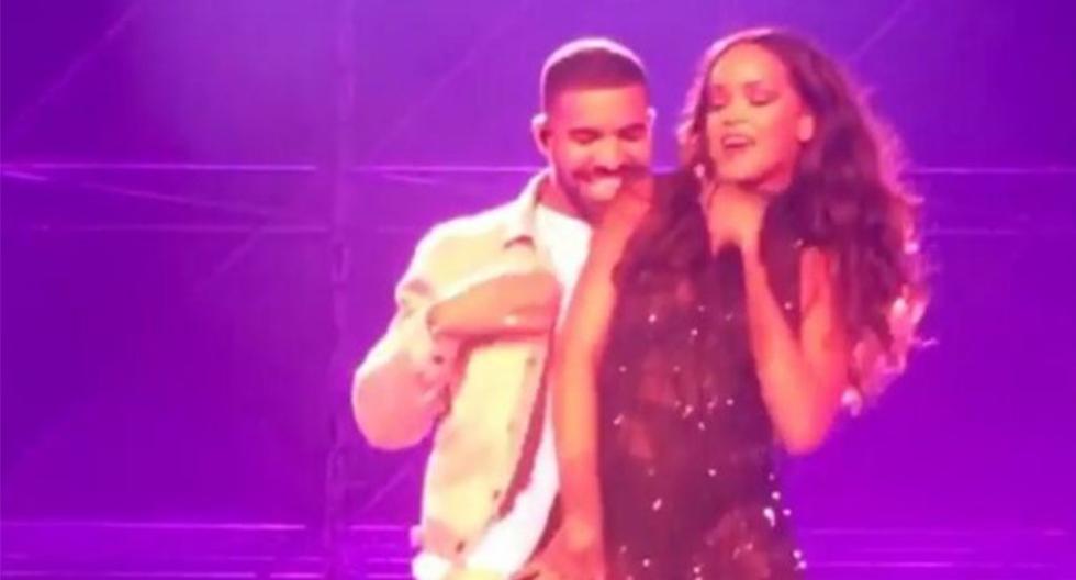 Drake le dio un beso a Rihanna en pleno concierto. (Foto: Instagram)