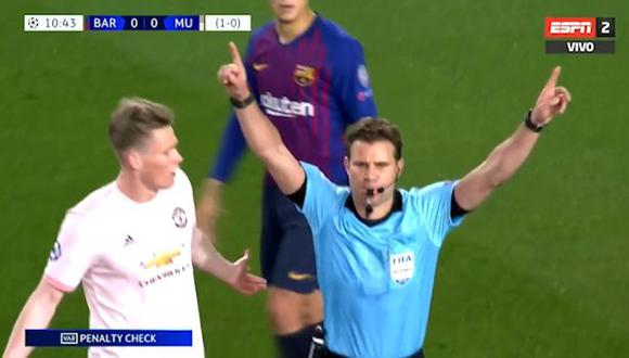 Barcelona vs. Manchester United: árbitro cobró penal para culés pero cambió tras aviso del VAR en la Champions League. (Foto: captura)