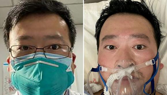 Antes y después: foto del difunto oftalmólogo Li Wenliang. (AFP)