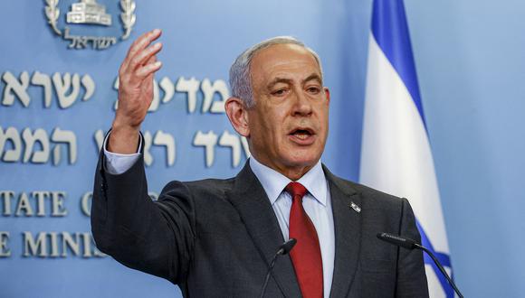 El primer ministro israelí, Benjamin Netanyahu, habla durante una conferencia de prensa en la oficina del primer ministro en Jerusalén.