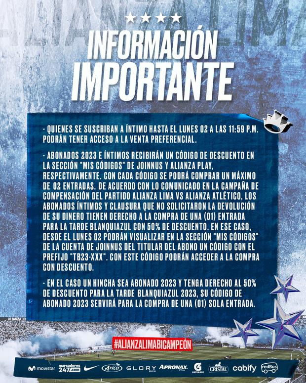 Considerations on the sale of tickets for the 'Tarde Blanquiazul'.