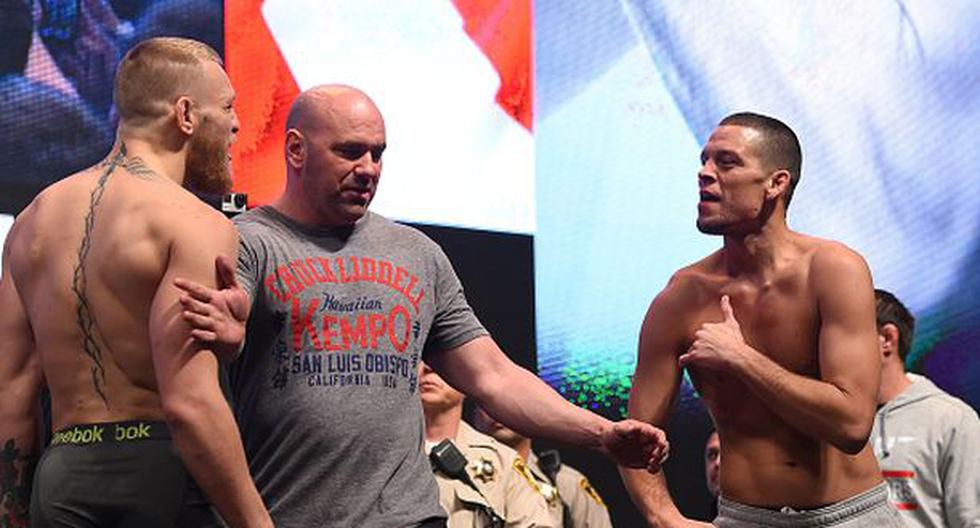 Conor McGregor y Nate Diaz hacen delirar a Dana White por la cantidad de compras que generó el UFC 196. (Foto: Getty Images)