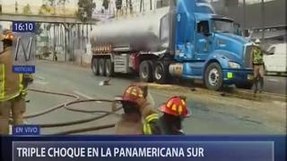 San Borja: triple choque en Panamericana Sur deja tres heridos y causa derrame de petróleo | VIDEO