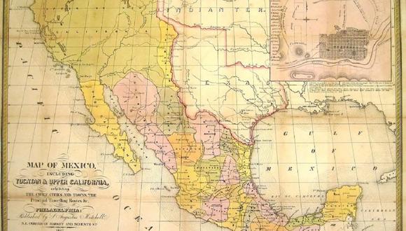 Mapa de México en 1847. (Foto de Samuel Augustus Mitchell / UTA Libraries Cartographic Connections)