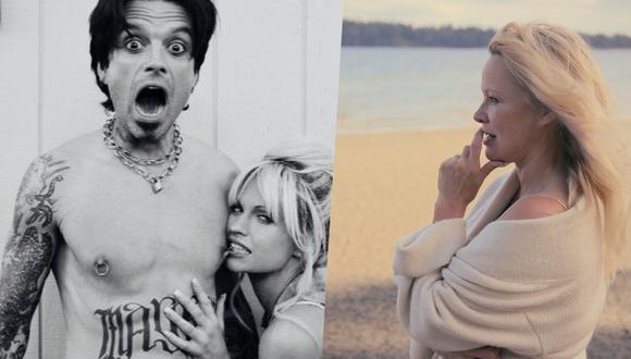 (Izquierda) Sebastian Stan y Lily James caracterizados para la serie "Pam & Tommy". (Derecha) Pamela Anderson en el documental de Netflix.