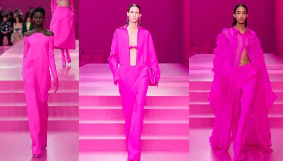 La casa italiana presentó un desfile de 81 looks en tono fucsia y negro, una dualidad de color que representa modernidad y energía. (Fotos: redes sociales)