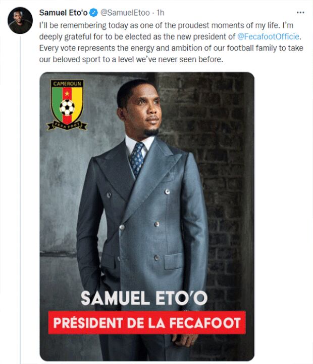 El  exjugador del Barcelona se impuso ante Seidou Mbombo Njoya, quien hasta hoy era el actual presidente. Eto’o comienza una nueva faceta en el mundo del fútbol.