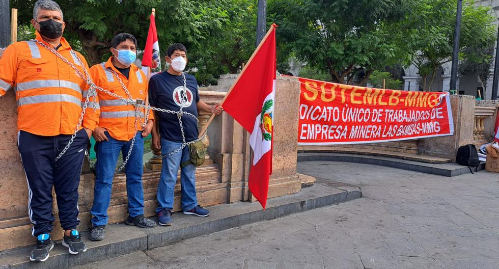 Algunos trabajadores de Las Bambas acataron un plantón y huelga de hambre en la Plaza San Martín. (Foto: Sindicato Único de Trabajadores de la Empresa Minera Las Bambas)