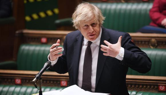 Imagen muestra al primer ministro británico Boris Johnson durante una intervención en la Cámara de los Comunes en Londres, Reino Unido, el 17 de marzo de 2021. (EFE/EPA/JESSICA TAYLOR).