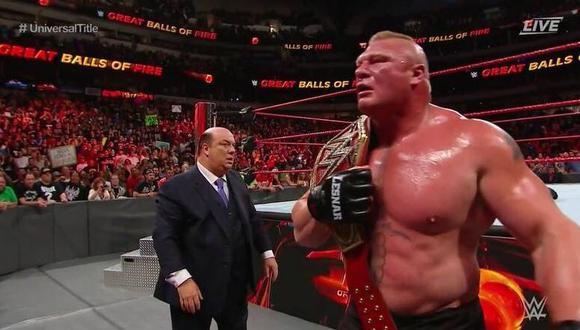 Brock Lesnar venció a Samoa Joe con un 'F5' y retuvo Cinturón Universal de Raw. (Foto: WWE)