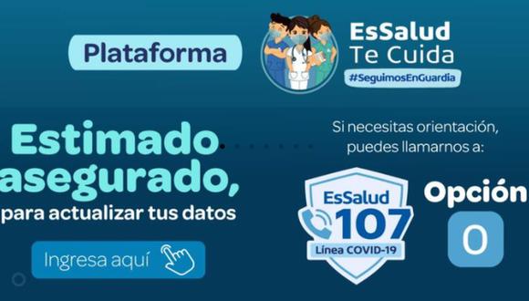 Essalud te cuida, la plataforma habilitada por el Seguro Social de Salud para que sus afiliados actualicen sus datos y puedan acceder a la vacuna contra el COVID-19 | Imagen: Essalud