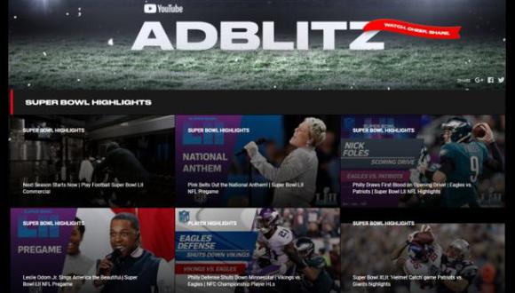 AdBlitz, el portal especializado de YouTube para el Super Bowl. (Foto: captura de YouTube)