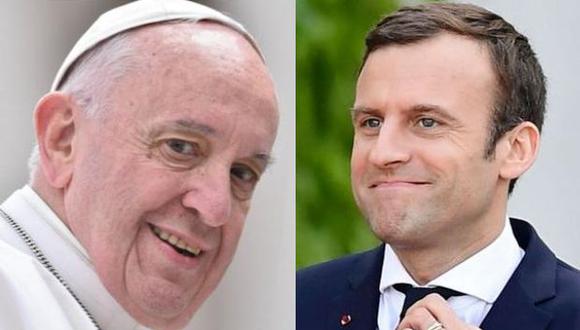 El papa Francisco y Emmanuel Macron, presidente de Francia.