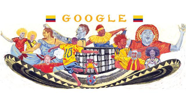 Foto 10 | El doodle para Colombia fue creado por Diego Cadena Bejarano. Para él el "fútbol es pasión en Colombia. La Copa del Mundo es un momento en el que todos nos unimos y las diferencias se quedan en la puerta. El fútbol nos ayuda a olvidar por un tiempo las dificultades que este país ha sufrido y nos ayuda a mirar hacia un futuro más brillante". (Foto: Google)