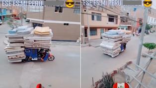Peruano lleva más de 20 colchones en una mototaxi y se vuelve viral: “Ese es mi Perú”