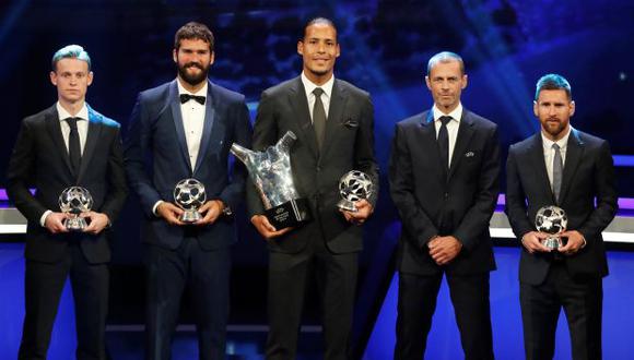 Lionel Messi, Virgil van Dijk y los ganadores de los premios de la Uefa. (Foto: Reuters)