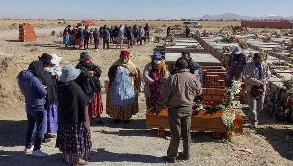 Deudos asisten al entierro de su pariente en el cementerio Mercedario, en medio de la pandemia del coronavirus en El Alto, a las afueras de Laz Paz, Bolivia. (REUTERS/David Mercado).