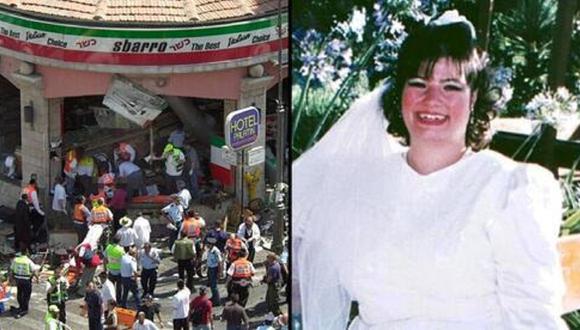 A un lado, una imagen del atentado en la pizzería Sbirro; del otro, Hannah Nachenberg el día de su boda. (Fotos de AP)