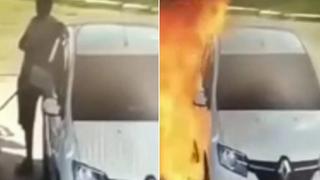 Cargaba combustible, encendió un cigarrillo y se le prendió fuego el auto 